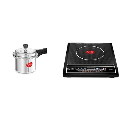 Pigeon By Stovekraft Favourite Induction Base Aluminium Pressure Cooker with Outer Lid, 3 Litres (Silver) + Cruise 1800-Watt Induction Cooktop (Black)
