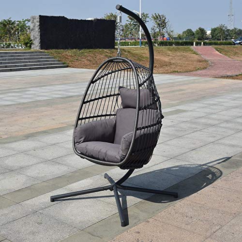 Homgrace Hanging Basket Egg Chair, Detachable Wicker Hanging Swing Chair with Cushion Stand … (Model 3)