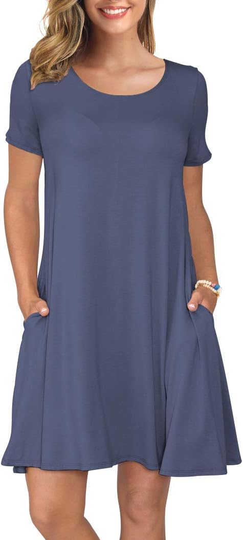 KORSISSummer Dresses for Women Casual T Shirt Dresses Swing Flowy Beach Vacation Sundress with Pockets