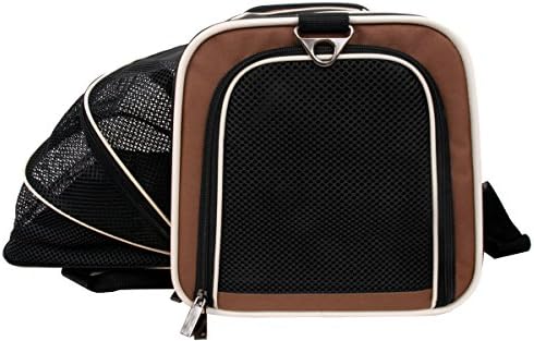 Nargos Expandable Soft Sided Travel Pet Carrier with Fleece Mat-Most Airline Approved (M, Brown)