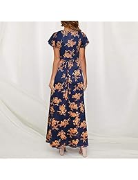 HOOYON Vestido de mujer de manga corta con estampado floral, cuello en V, para fiesta, playa bohemia