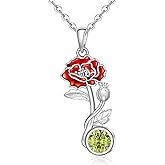 Fenthring Birth Flower Necklace August Birthstone Poppy Necklace for Women Sterling Silver Birth Month Flower Poppy Pendant Jewelry Charm Christmas Birthday Gifts