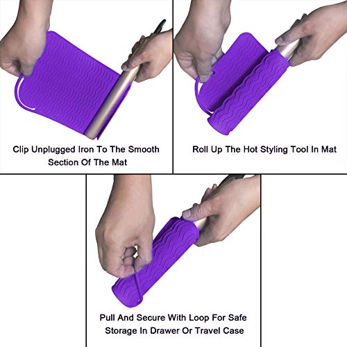 Sygile Silicone Heat Resistant Travel Mat, Anti-heat Pad for Hair Straighteners, Curling Irons, Flat Irons and Other Hot Styling Tools - Purple