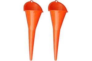 JOYCOURT 2PCS Long Neck Oil Funnels, Multi-Purpose Spill Saver Funnel, Plastic Funnel for Filling Automotive Oils Lubricants Engine Oils Water Diesel Fuel Kerosene and Other Liquids (2 Orange)