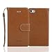 Navor Flip Wallet Book Case [Removable Wrist Strap] [Kickstand] for iPhone 5 / 5S / SE - Brown (IP5OBR)
