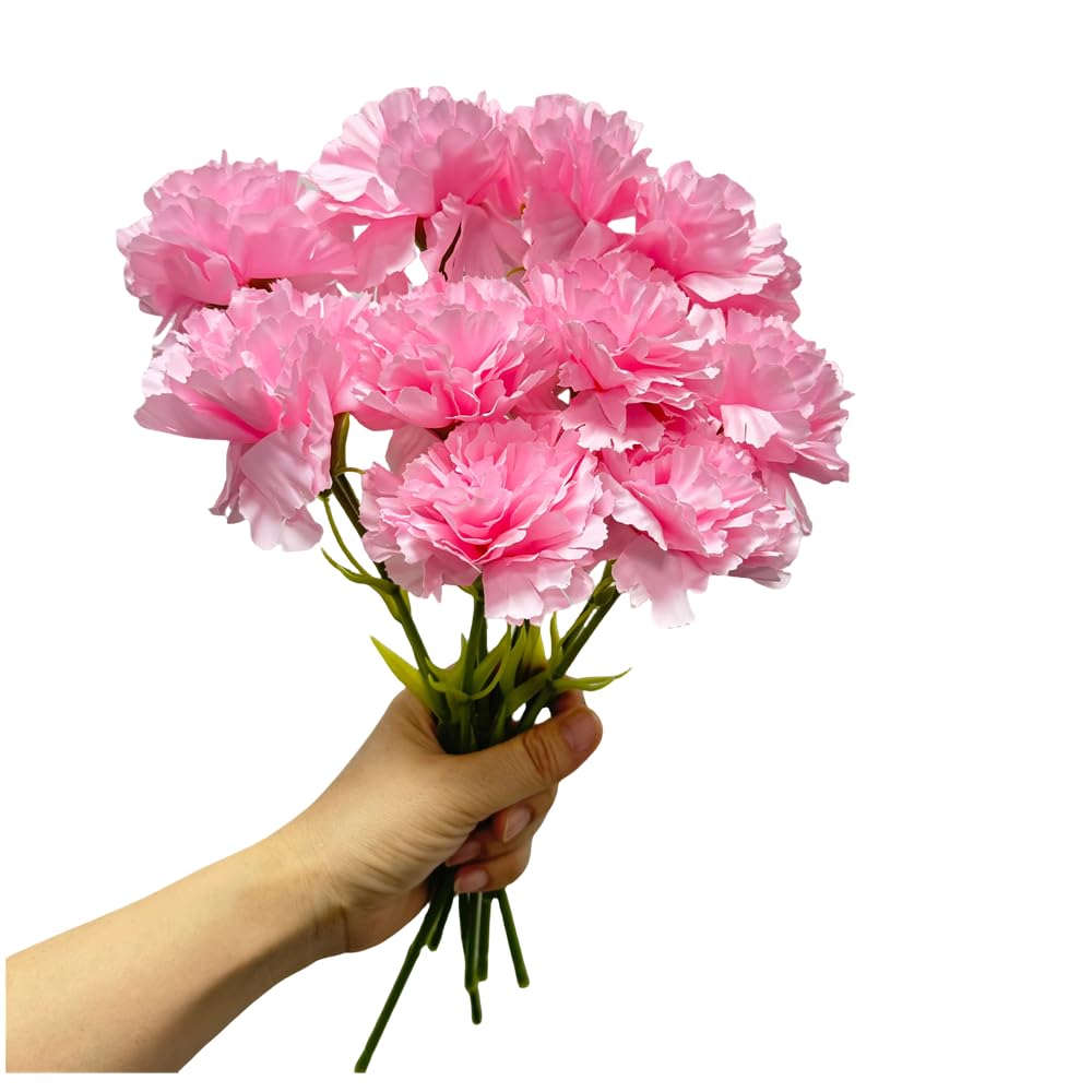 Rikyo 11 Inch Bouquets 10 Stem Carnations,Outdoor No Fade Artificial Flower,Mini Carnation Silk Petals Fake Flowers Forever Plants for Home Party and Wedding Holding Flowers (Pink)