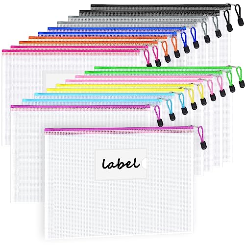 Sooez 20 Pack Zipper Pouch, Mesh Zipper Pouch with Label Pocket, Durable Pouches for