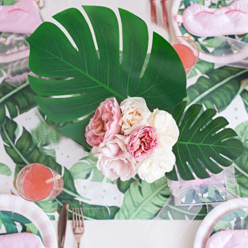 DomeStar Artificial Palm Leaves, 48 PCS 5 Sizes Tropical Faux Leaves Tropical Greenery Artificial Jungle Leaves Table Leave Decorations for Hawaiian Luau Party Beach Theme Party
