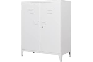 MIIIKO Metal Locker with 2 Doors, White Storage Sideboard Accent Cabinets for Kitchen, Pantry, Home Office and Bedroom