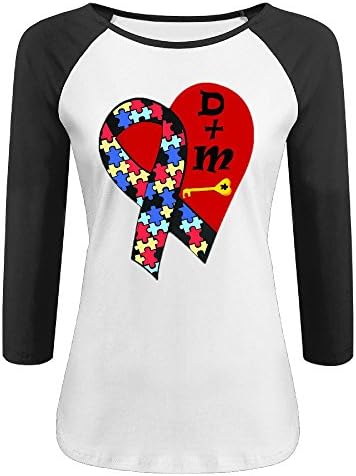 CALZ Women's Proud Dad And Mom Autism Rectangle 3/4 Sleeve O-Neck T-shirts XL Black