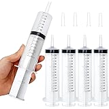 4 Pack 150ml/cc Large Syringe with Cap, Individually Sterile Sealed Plastic Liquid Syringes with Measurement for Scientific L