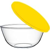 CGNWEEPS 4.7QT Large Glass Mixing Bowl with Yellow Lid, Big Salad Bowl with Lid, Large Glass Bowls for Sourdough and Kithen