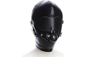 SALANSEX Full Face Cover Mask with Mouth Ball Gag and Eye Patch for Men and Women, Latex Hood Mask for Party, Cosplay