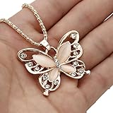Usstore 1PC Women Necklace Fashion Rose Gold Opal Butterfly Pendant Sweater Chain Jewelry Gift