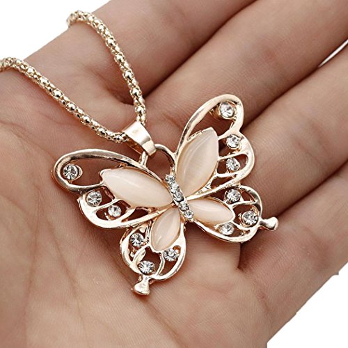 Usstore 1PC Women Necklace Fashion Rose Gold Opal Butterfly Pendant Sweater Chain Jewelry Gift