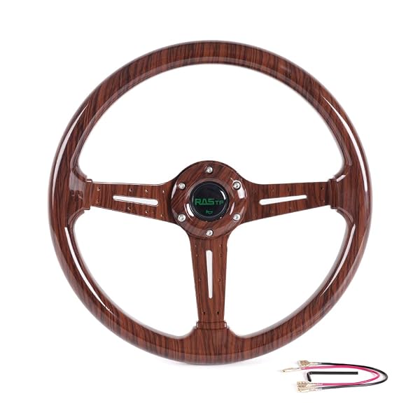 RASTP WALNUT WOOD GRAIN TRIM RACING STEERING WHEEL, 13.8”/350MM 6 BOLTS STEERING WHEEL