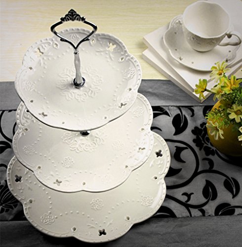 Jusalpha 3-tier Porcelain Cake Stand Dessert Stand-Cupcake Stand-Tea Party Serving Platter (3RW Silver) 1 Jusalpha 3-tier Porcelain Cake Stand Dessert Stand-Cupcake Stand-Tea Party Serving Platter (3RW Silver)