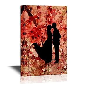 Canvas Wall Art - Romantic Couples Silhouettes - Gallery Wrap Modern Home Art | Ready to Hang - 12x18 inches