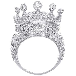 Crown Diamond Pave Designer Statement Pinky Ring Mens 10K White Gold 7.11 Ct.