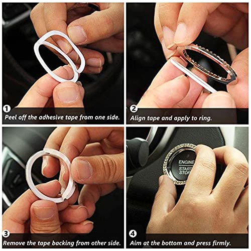 GEISTHOT 4 Pcs Bling Car Accessories for Women Girls, Car Decor Set, Rhinestone Bling Steering Wheel Cover Universal Fit 15 Inch, Glitter Car Seat Belt Covers, Bling Start Button Sticker