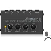 HSCLPM Headphone Amplifier, HA400 4-Channel Metal Stereo Audio Amplifier, Mini Earphone Splitter with DC 12V Power Adapter, HA400d1 for Sound Mixer PC Guitar Studio Stage