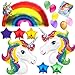 HUGE Unicorn Rainbow Star Mylar Latex Happy Birthday Balloon decorations Bundle with 8 Party Invitations and temporary tattoo