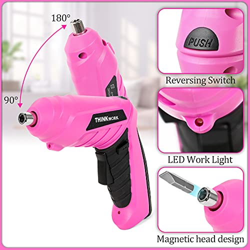 THINKWORK 40Piece Pink Tool Set Ladies Hand Tool Set with 3.6V