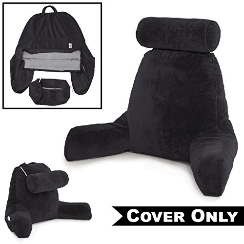 Husband Pillow Black COVER ONLY - For the Bedrest Cover Set - Support Bed Backrest Covers, Micro Plush Cover Including Detachable Neck Roll Pillow Cover