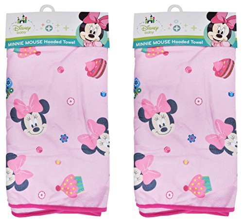 2-pack disney baby minnie mouse hooded bath towels, boutique pink