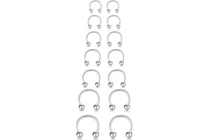EARMARK 7Pairs 6/7/8/9/10/12/14MM Surgical Steel Horseshoe Small Septum Rings Smiley Piercing Jewelry Circular Curved Barbell Piercing Hoops Set for Nose Nipple Nostril Cartilage Helix Daith Tragus Lip Eyebrow