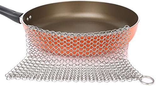 Stainless Steel 8x6 Inch 316L Cast Iron Cleaner Chainmail Scrubber for Cast Iron Pan Skillet Scraper Glass Cookware Hot Pot XL