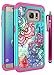 S7 Edge Case, Galaxy S7 Edge Case, Style4U Hawaiian Flower Studded Rhinestone Crystal Bling Hybrid Armor Case Cover for Samsung Galaxy S7 Edge with 1 Style4U Stylus [Hawaiin Flower Teal/Hot Pink]