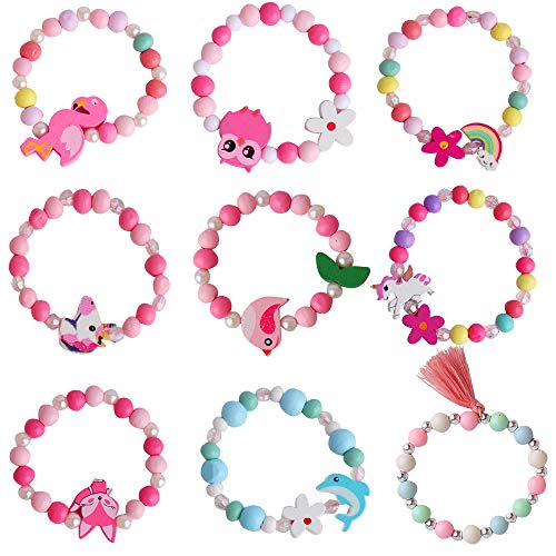 Hicdaw 18PCS Toddler Costume Jewelry Animal Friends Necklace Bracelet Set for Unicorn Party Favors Dress Up Gift for Girls