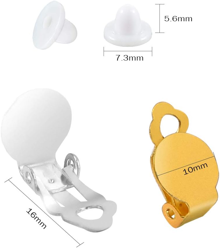 PP OPOUNT 96 Pieces Round Flat Back Tray Earring Clips and Pads for Non-Pierced Ears, Silver and Gold, 16 x 10 mm - Image 4