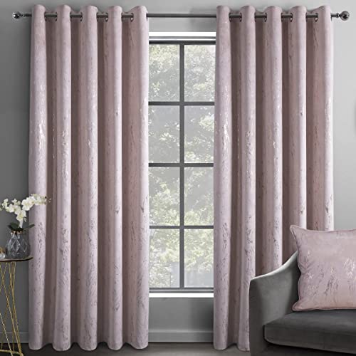 Sleepdown Cortinas Opacas de Terciopelo con Efecto mármol, Aislamiento térmico, con Ojales para Dormitorio y Sala de Estar, 46 x 54 Pulgadas, Color Rosa Rubor, 2 Paneles