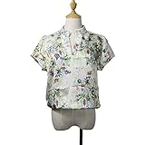 Cocobla Womens V-neck Floral Print Shirt Blouse Short Sleeve Tops