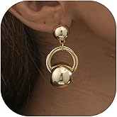 Chunky Gold Tassel Earrings Heart Gold Earrings for Women Geometric Tassel Ball Earrings for Women Metal Long Earrings