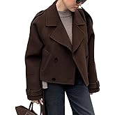 CHARTOU Women Crop Wool Pea Coat Lapel Collar Office Work Short Winter Jacket Trench Coat