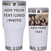 Personalized Photo 20oz 30oz Stainless Steel Tumbler,Custom Coffee Tumbler Cup With Lid And Strawstraw Vacuum Insulated With Text Photo Logo (White)