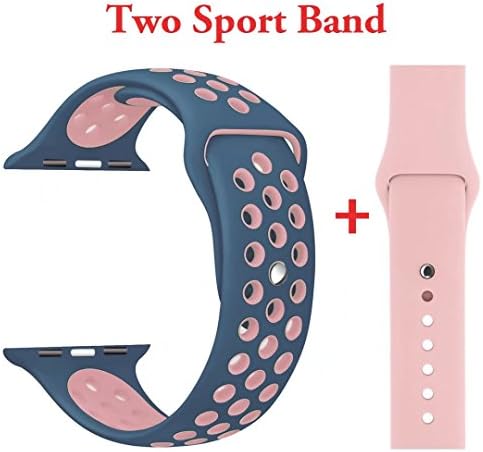 Yunsea Soft Sport Durable Silicone Double Color Midnightblue Lightpink Band with Vitagerose Solid Color Silicone Wirst Replacement Strap Band for Apple Watch Series 1 / 2 / 3,42mm,M/L