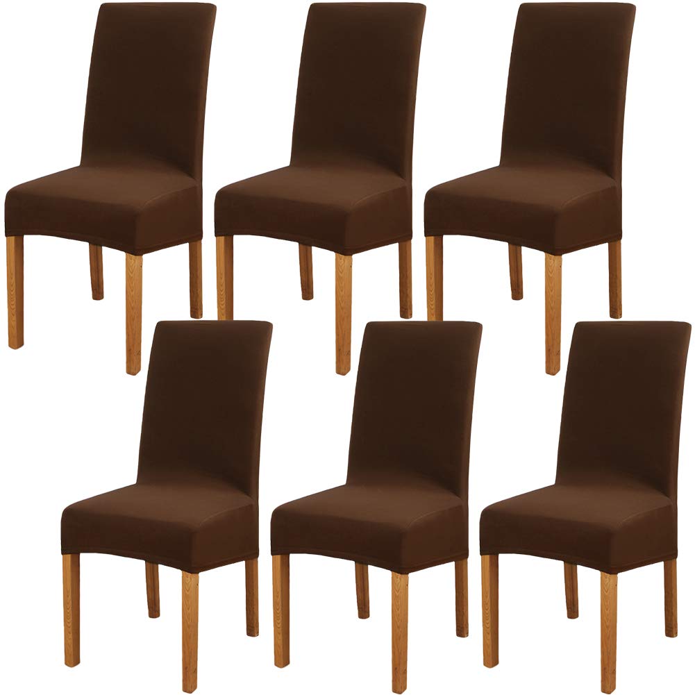 Leeyunbee Set of 6 Dining Chair Covers, Modern Elastic Stretch Chair Protector, Removable Washable Kitchen Chair Seat Covers for Hotel, Restaurant, Wedding, Dining Room, Banquet, Ceremony (Brown)