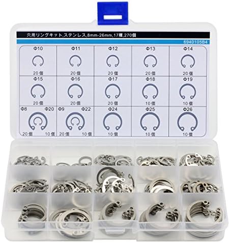 Retaining Rings for Bores,Internal Retaining Rings Circlip Assortment Kit,C-Clip,Stainless Steel,240 Piece