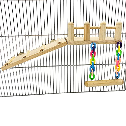 Bird Wooden Play Gyms Stands with Climbing Ladder and Acrylic Wood