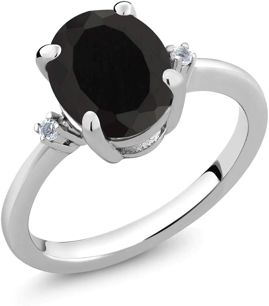 Gem Stone King 925 Sterling Silver Black Onyx And White Diamond Women Engagement Ring 2 22 Cttw Available 5 6 7 8 9 Amazon Com