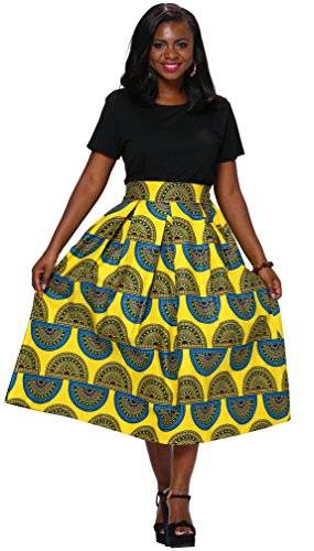 Shenbolen Women African Traditional Costume Flower Print Casual Dashiki Skirt