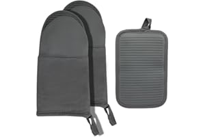 FXIAOY Silicone Oven Mitts and Hot Pads Set – Heat Resistant to 500°F, Waterproof Non-Slip, Easy to Clean, Stain & Odor Resistant, Soft Lining, Kitchen Essentials & Gadgets for Cooking