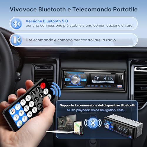 RDS Bluetooth 5.0 Car Radio with Handsfree, Wistrue Car Stereo Bluetooth with 2 USB/AUX/SD,1 DIN Car Radio Supports MP3/WMA/WAV Player, Compatible with iOS and Android