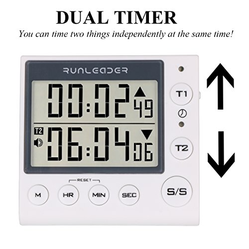 Dual Digital Count Up Down Timer - AIMILAR 2-Channel Countdown Kitchen Timer Clock for Cooking Lab Homework Exercise Gym Sports Games Classroom