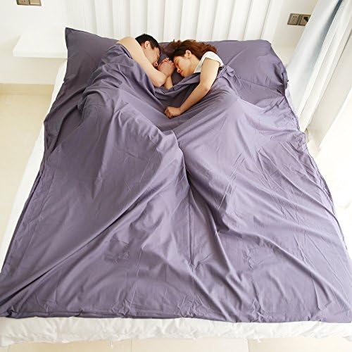 Cheerto Lynn Lightweight Travel Camping Sheet Foldable Sleeping Bag Liner For Double Person To Train/Camping/Youth hostel/Plane/Picnic/Hotel 70.87"x82" Inches (Grey Purple)