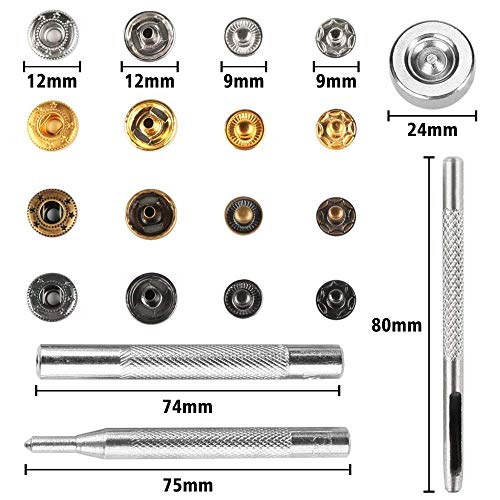 120 Sets Snap Fasteners Kit, 12.5mm Metal Snap Buttons Press Studs with 4 Pieces Fixing Button Tools, 6 Color Clothing Snaps Kit for Thin Leather, Jacket, Jeans Wear, Bracelet, Bags, Belt